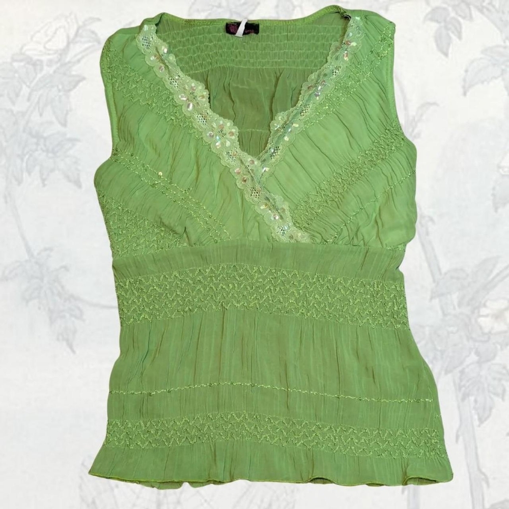 Agenda Light Green Embellished Blouse